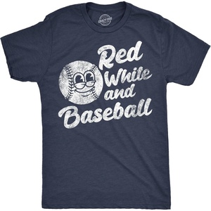 Mens Funny T Shirts Red White and Baseball 4th of July Tee for Men