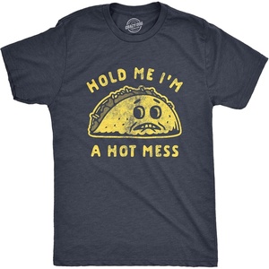 Mens Funny Taco T Shirts Adult Humor Mexican Food Tees for Guys(Heather Navy – Hot Mess)