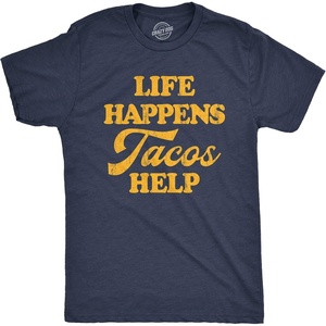Mens Funny Taco T Shirts Adult Humor Mexican Food Tees for Guys(Heather Navy – Tacos Help)