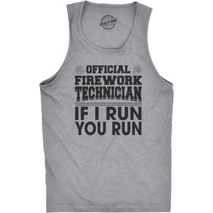 Mens Official Firework Technician Funny 4th of July Fitness Tank(Light Heather Grey)