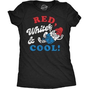 Patriotic on Independence Day 4th of July Funny T Shirt for Women(Heather Black – Red White Cool)