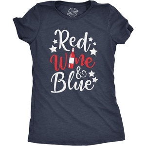 Patriotic on Independence Day 4th of July Funny T Shirt for Women(Heather Navy – Red Wine Blue)