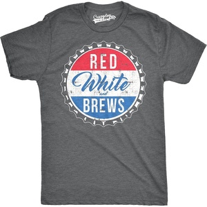 Red White and Brews Funny USA Beer Graphic Humor T Shirts for Men(Dark Heather Grey)