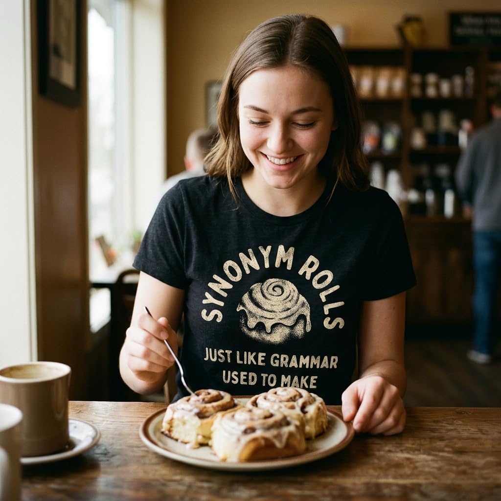 image:imageSynonym Rolls Just Like Grammar Used to Make T Shirt for WomenHeather Black