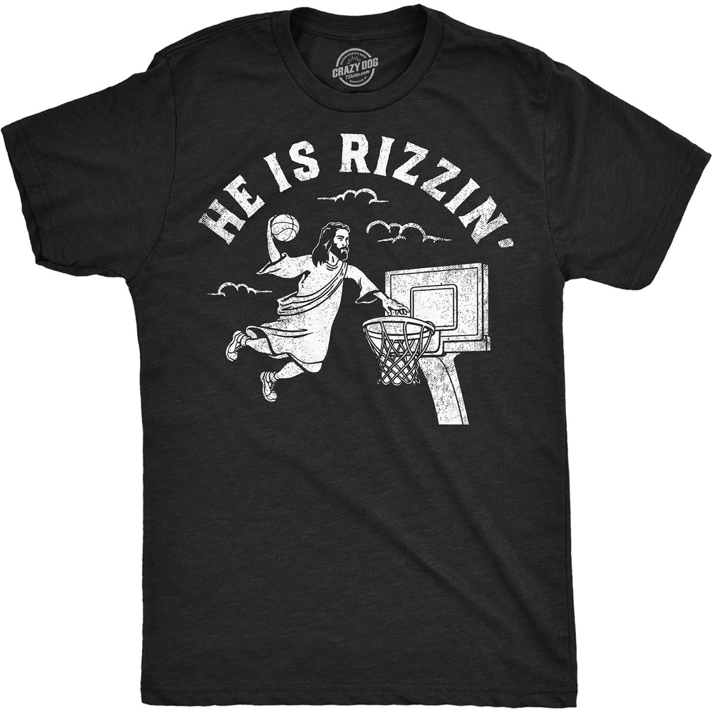 image:imageMens Funny Jesus T Shirts Religious Tees with Funny Sayings for GuysHeather Black He is Rizzin