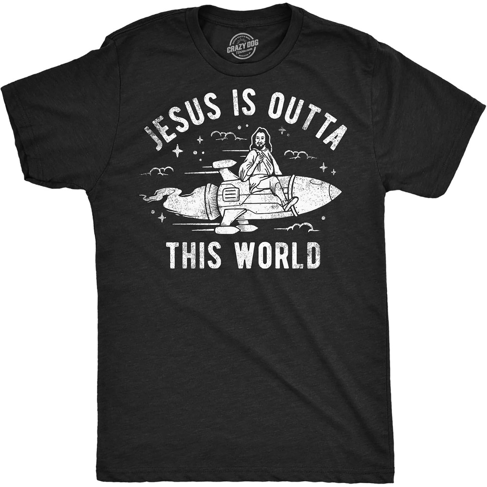 image:imageMens Funny Jesus T Shirts Religious Tees with Funny Sayings for GuysHeather Black Jesus is Outta This World