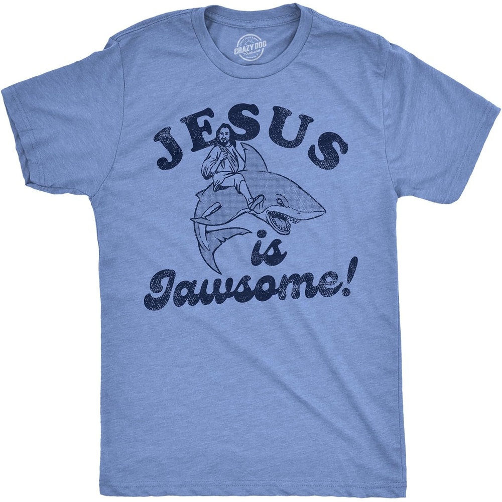 image:imageMens Funny Jesus T Shirts Religious Tees with Funny Sayings for GuysLight Heather Blue Jesus is Jawsome