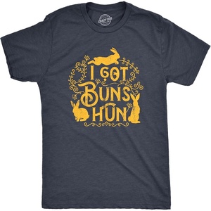 I Got Buns Hun Easter Sunday Bunny Rabbit Funny T Shirts for Men(Heather Navy – Buns)