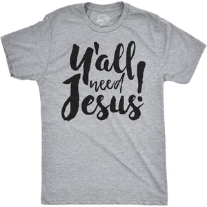 Mens Funny Jesus T Shirts Religious Tees with Funny Sayings for Guys(Light Heather Grey – Yall Need)