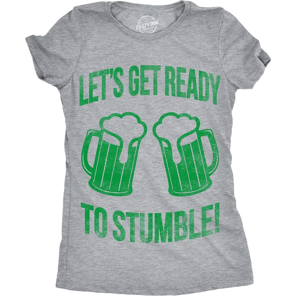 image:imageCute Saint Patricks Day Funny Graphic Novelty T Shirts for WomenLight Heather Grey Ready to Stumble