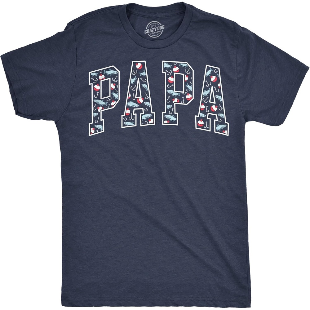 image:imageMens Funny Papa Text Pattern Fathers Day for Men T ShirtHeather Navy Papa Fishing Pattern