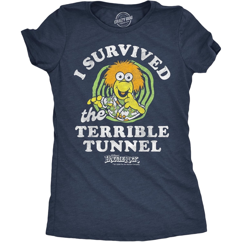 image:imageWomens Fraggle Rock TShirt 80s Cute Licensed Vintage Funny TeesHeather Navy Survived Terrible Tunnel