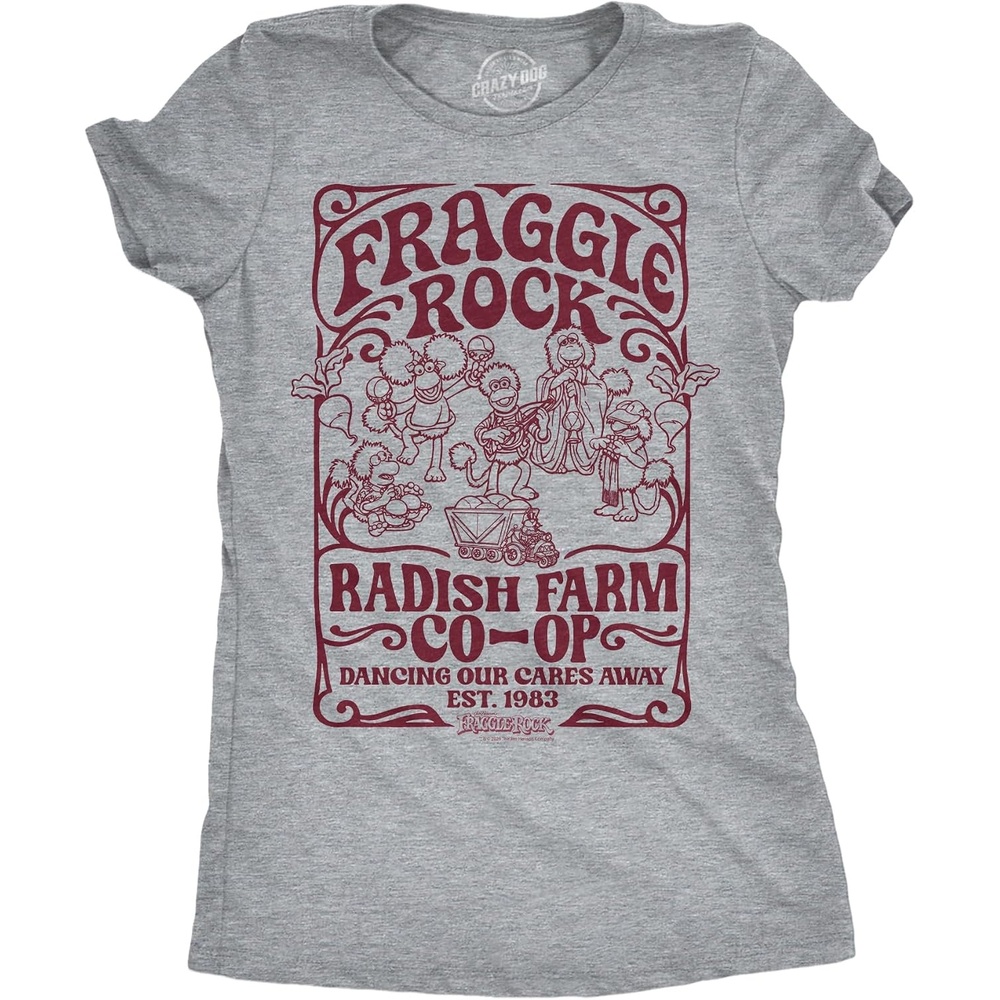 image:imageWomens Fraggle Rock TShirt 80s Cute Licensed Vintage Funny TeesLight Heather Grey Fraggle Rock Raddish