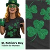 Cute Saint Patricks Day Funny Graphic Novelty T Shirts for Women(Heather Black – Glitter Shamrocks)