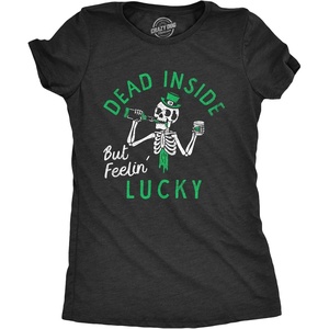 Cute Saint Patricks Day Funny Graphic Novelty T Shirts for Women(Heather Black – Dead Inside)