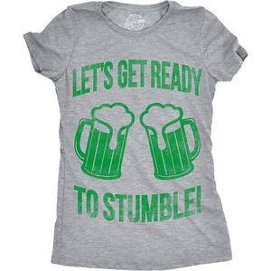 Cute Saint Patricks Day Funny Graphic Novelty T Shirts for Women(Light Heather Grey – Ready to Stumble)