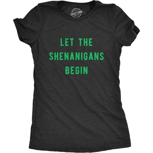 Let The Shenanigans Begin Saint Patricks Day Shirt for Women(Heather Black)