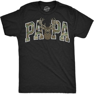 Mens Funny Papa Text Pattern Father’s Day for Men T Shirt(Heather Black – Papa Buck Camo)