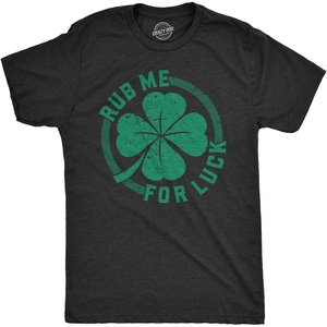 Mens Saint Patricks Day T Shirts Funny St Pattys Tees for Guys(Heather Black – Rub for Luck)
