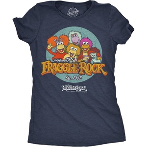 Womens Fraggle Rock T-Shirt 80s Cute Licensed Vintage Funny Tees(Heather Navy – Fraggle Rock Logo)