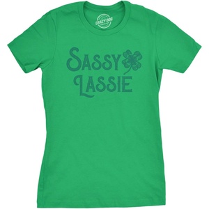 Womens Sassy Lassie T Shirt Funny St Pats Cute Outfit St Patty Tee(Green)