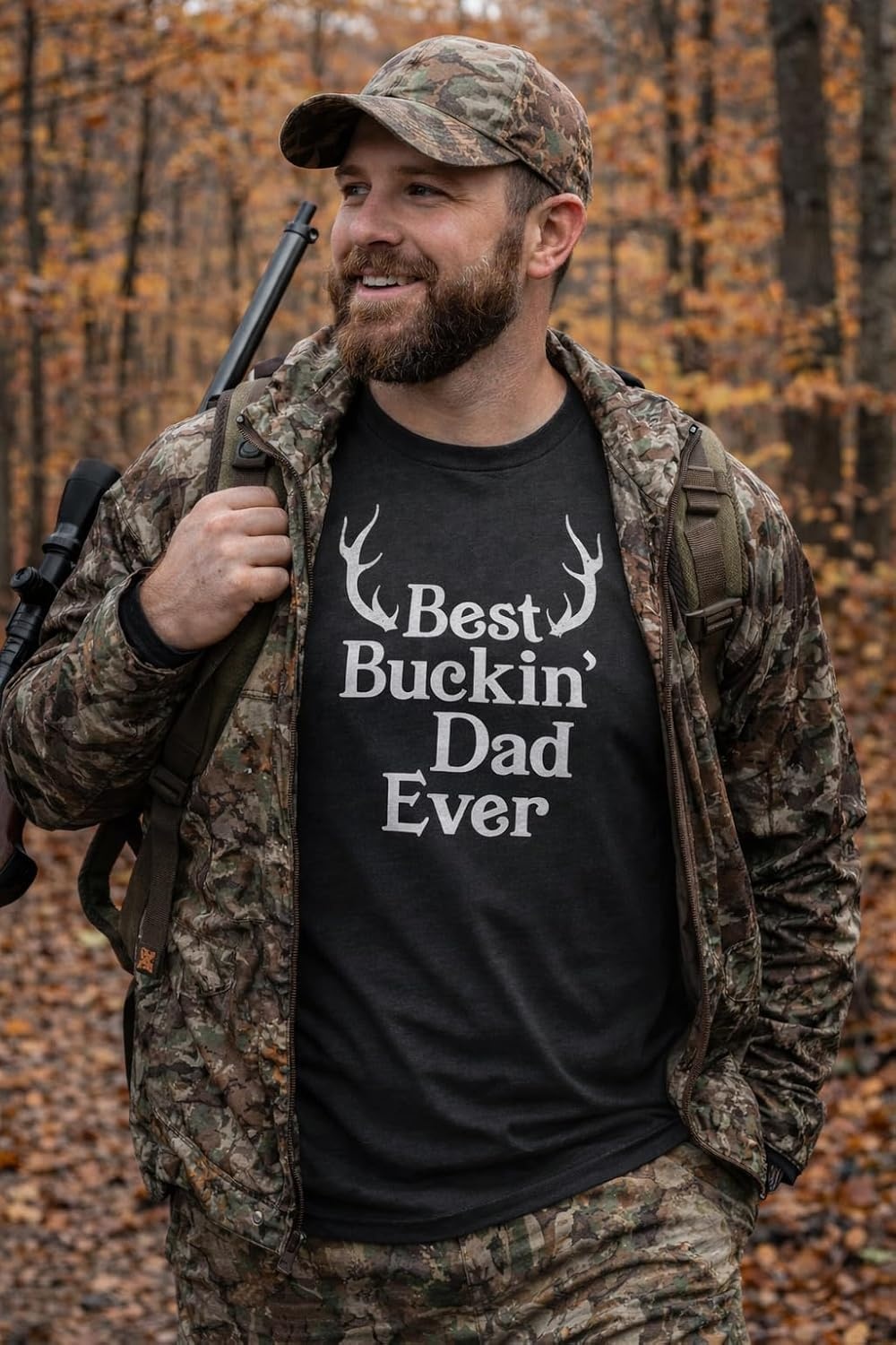 image:imageMens Best Buckin Dad Ever T Shirt Funny Hunting Tee for DadsDark Heather Grey Buckin Dad