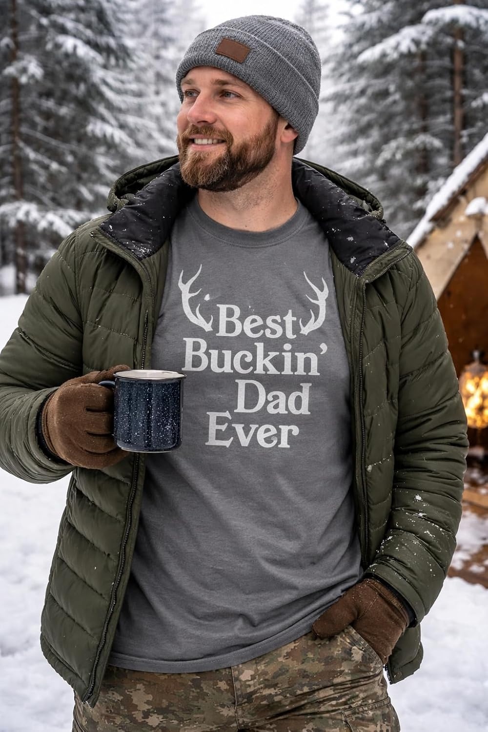image:imageMens Best Buckin Dad Ever T Shirt Funny Hunting Tee for DadsHeather Black Buckin Dad
