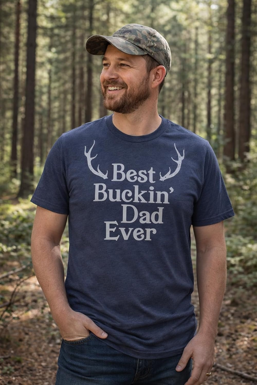 image:imageMens Best Buckin Dad Ever T Shirt Funny Hunting Tee for DadsHeather Black Buckin Dad