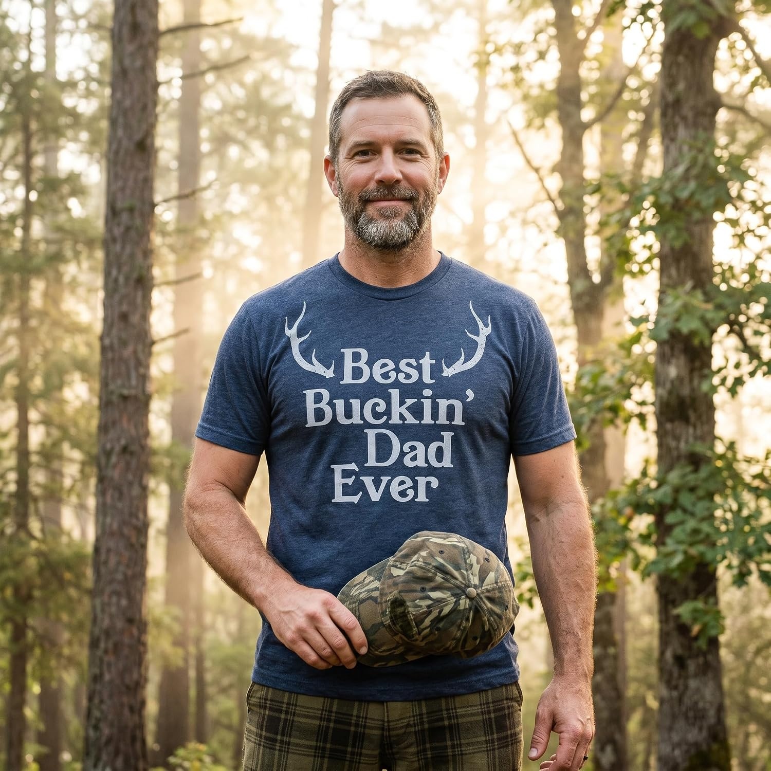 image:imageMens Best Buckin Dad Ever T Shirt Funny Hunting Tee for DadsHeather Navy Buckin Dad
