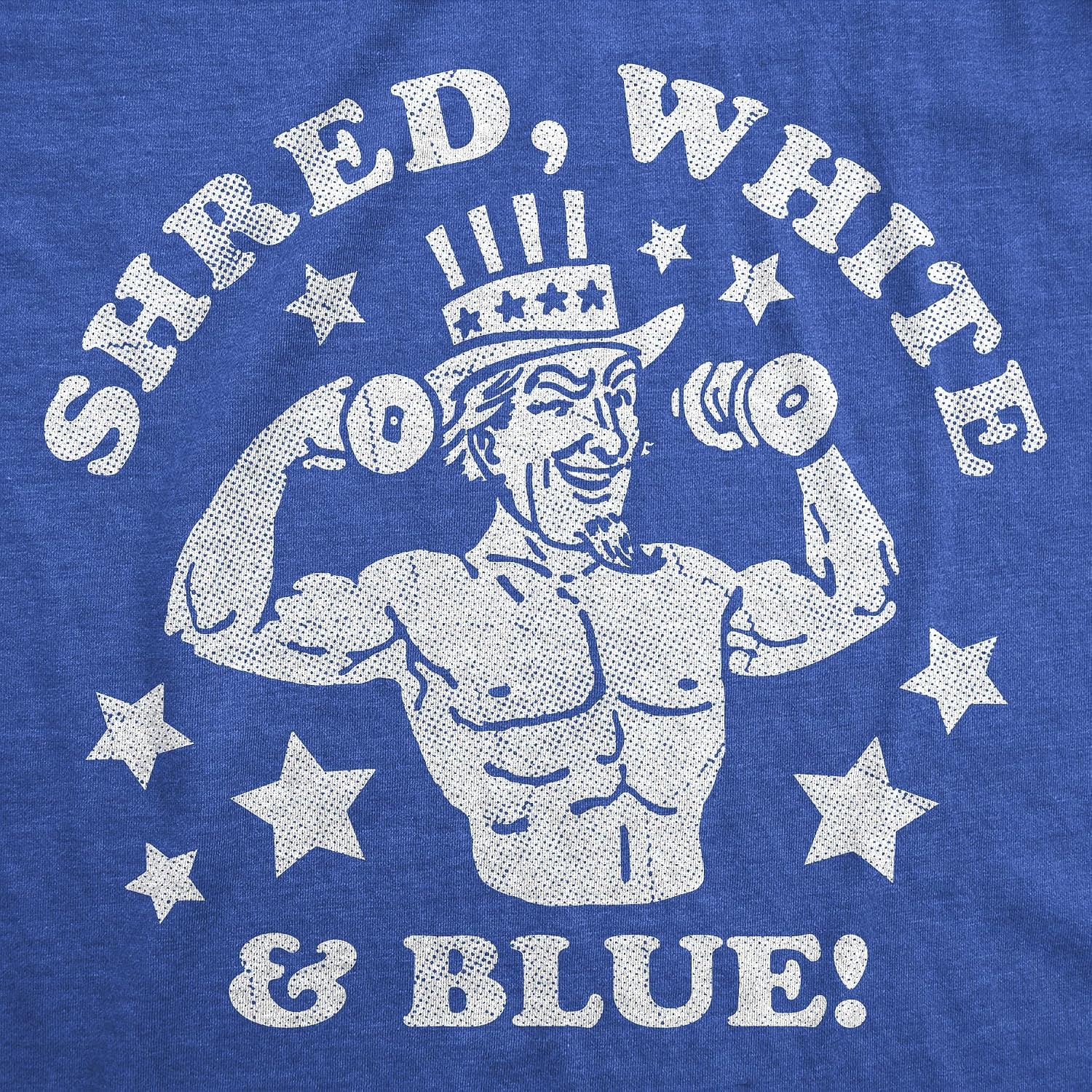 image:imageMens Funny Fitness Tank Shred White amp Blue 4th of July Sleeveless Tee