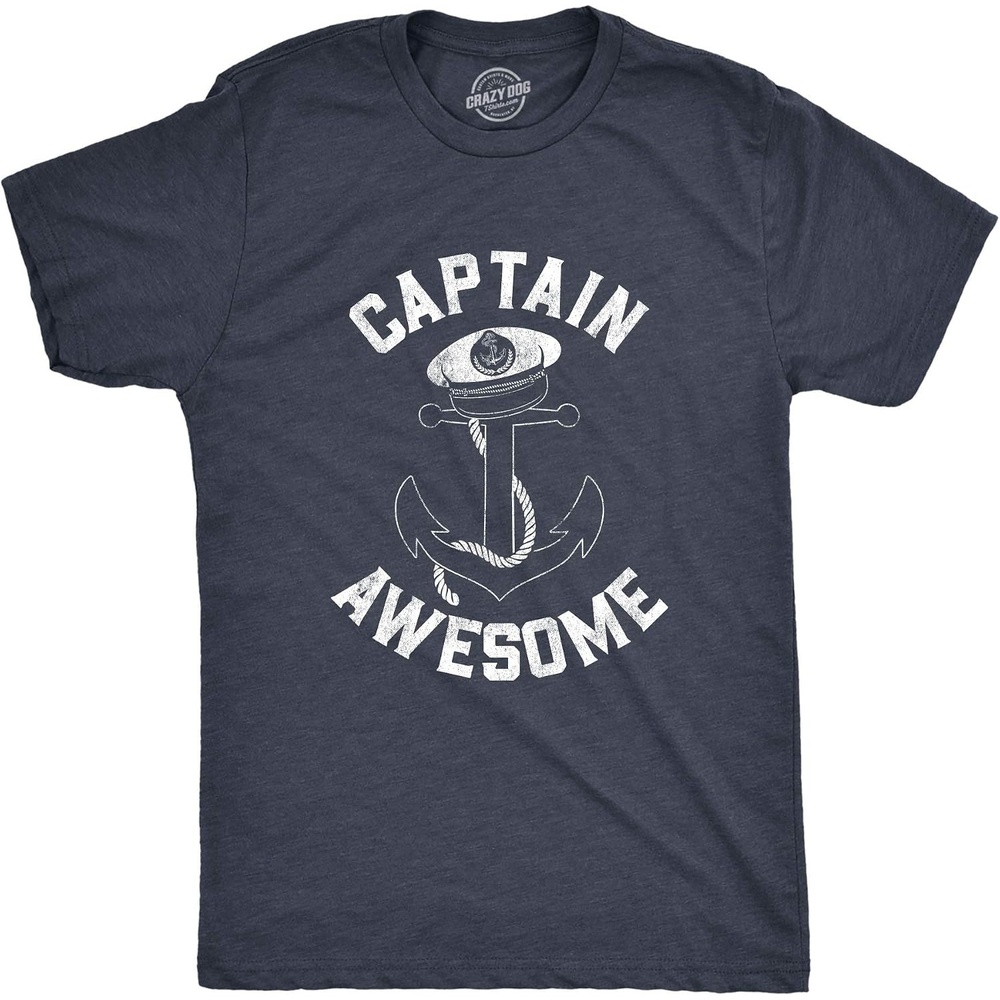 image:imageFunny Captain Awesome Shirt for Men Boating Anchor Graphic TeeHeather Navy