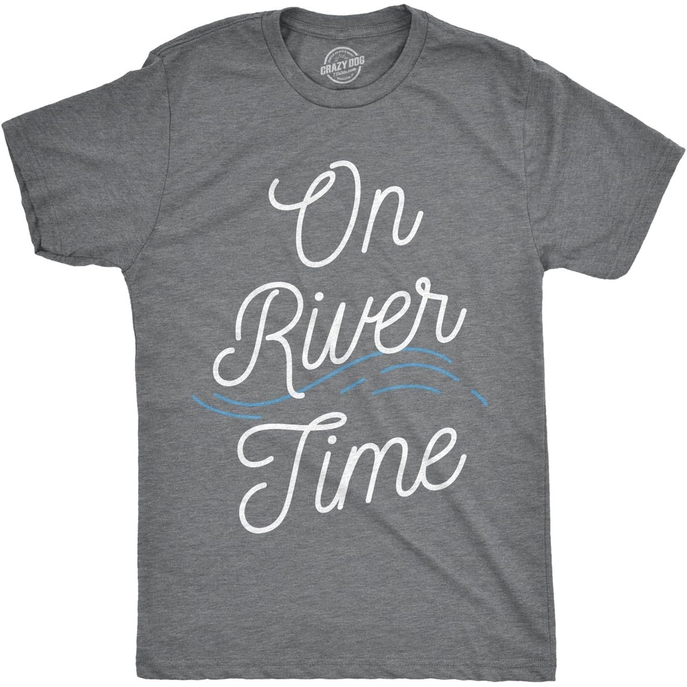 image:imageMens River TShirt On River Time Wave Accent Tee for Trips and CampingDark Heather Grey