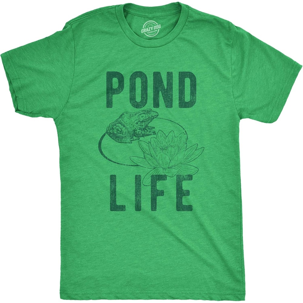 image:imagePond Life Graphic Summer Toad Frog Lilypad Funny T Shirts for MenHeather Green
