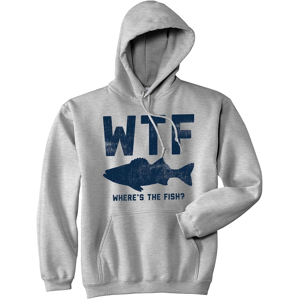 image:imageWTF Wheres The Fish Unisex Hoodie Funny Fishing Acronym FishermenLight Heather Grey Wtf