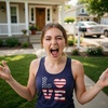 Love American Flag Cute Patriotic Red White Funny Tank for Women(Navy)