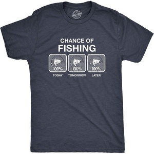 100% Chance of Fishing Outdoor Camp Humor Funny T Shirts for Men(Heather Navy)