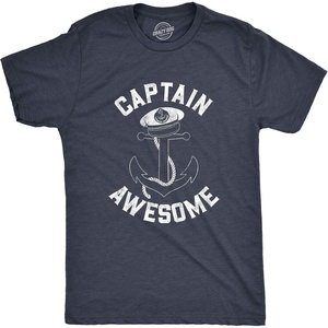 Funny Captain Awesome Shirt for Men, Boating Anchor Graphic Tee(Heather Navy)