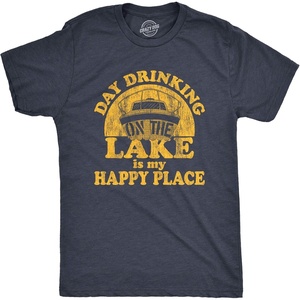 Funny Lake Drinking Shirt for Men, Day Drinking Graphic Tee(Heather Navy)