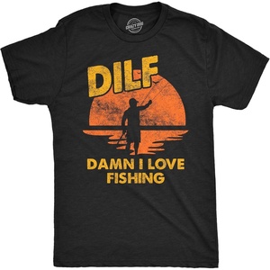 Mens Funny T Shirts DILF Damn I Love Fishing Sarcastic Fish Tee for Men