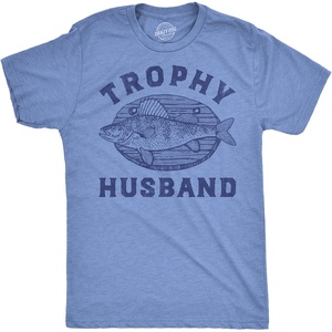 Mens Funny T Shirts Trophy Husband Mounted Fish Tee for Men(Light Heather Blue – Trophy Husband)