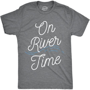 Mens River T-Shirt On River Time Wave Accent Tee for Trips and Camping(Dark Heather Grey)