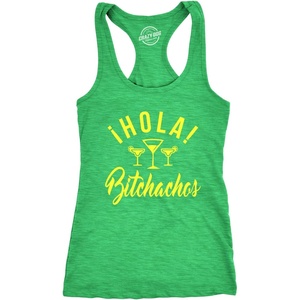 Womens Hola Bitchachos Funny Workout Shirts Cool Vintage Fitness Tank Top(Heather Green)