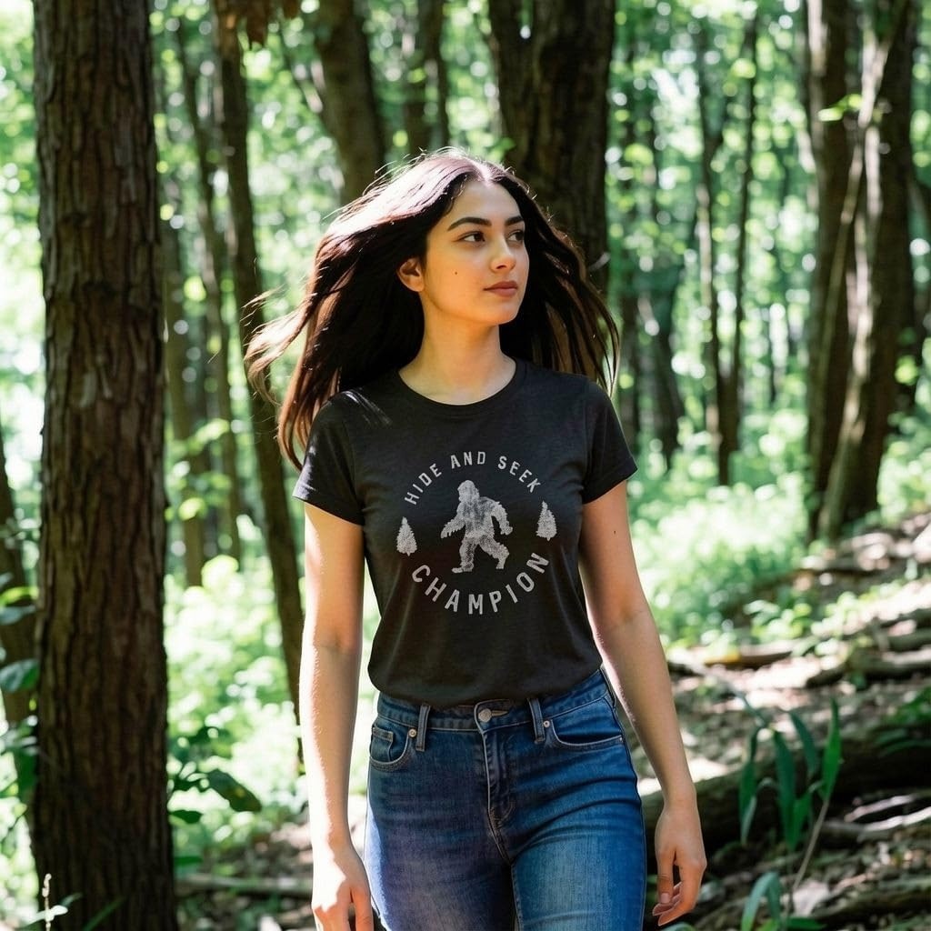 image:imageHide and Seek Champion Funny Bigfoot Graphic TeeBlack Womens Hide and Seek