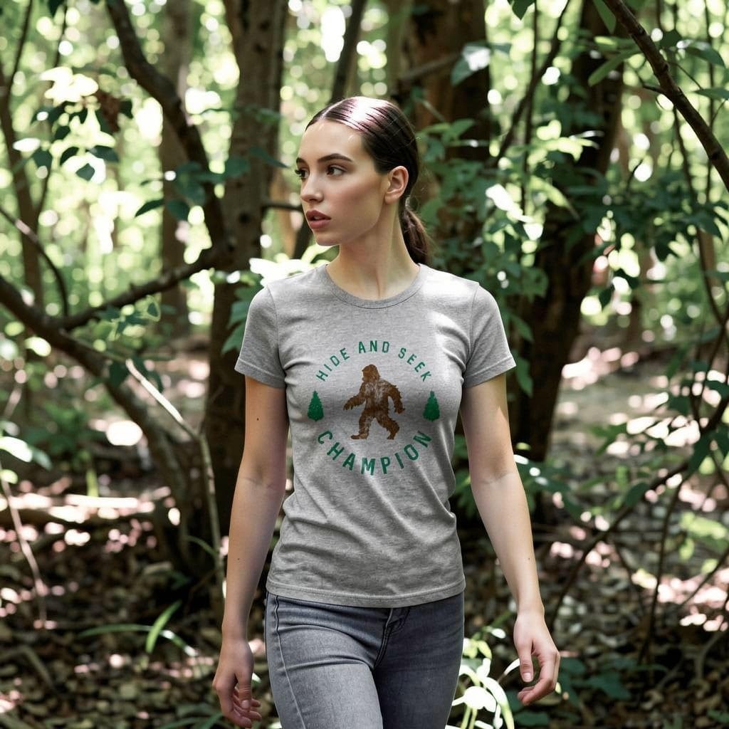 image:imageHide and Seek Champion Funny Bigfoot Graphic TeeLight Grey Womens 2 Color Print