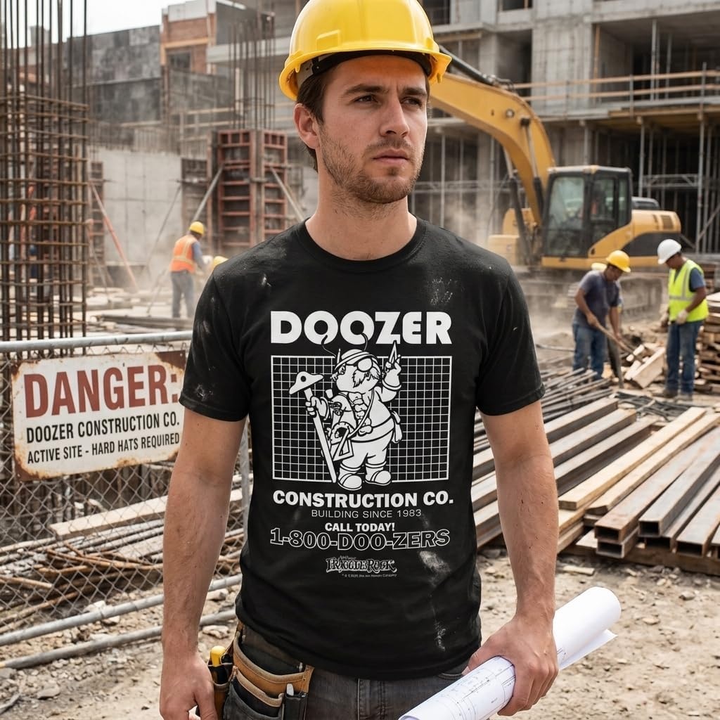 image:imageMens Fraggle Rock TShirt 80s Licensed Vintage Funny Graphic TeesHeather Black Doozer Construction Co