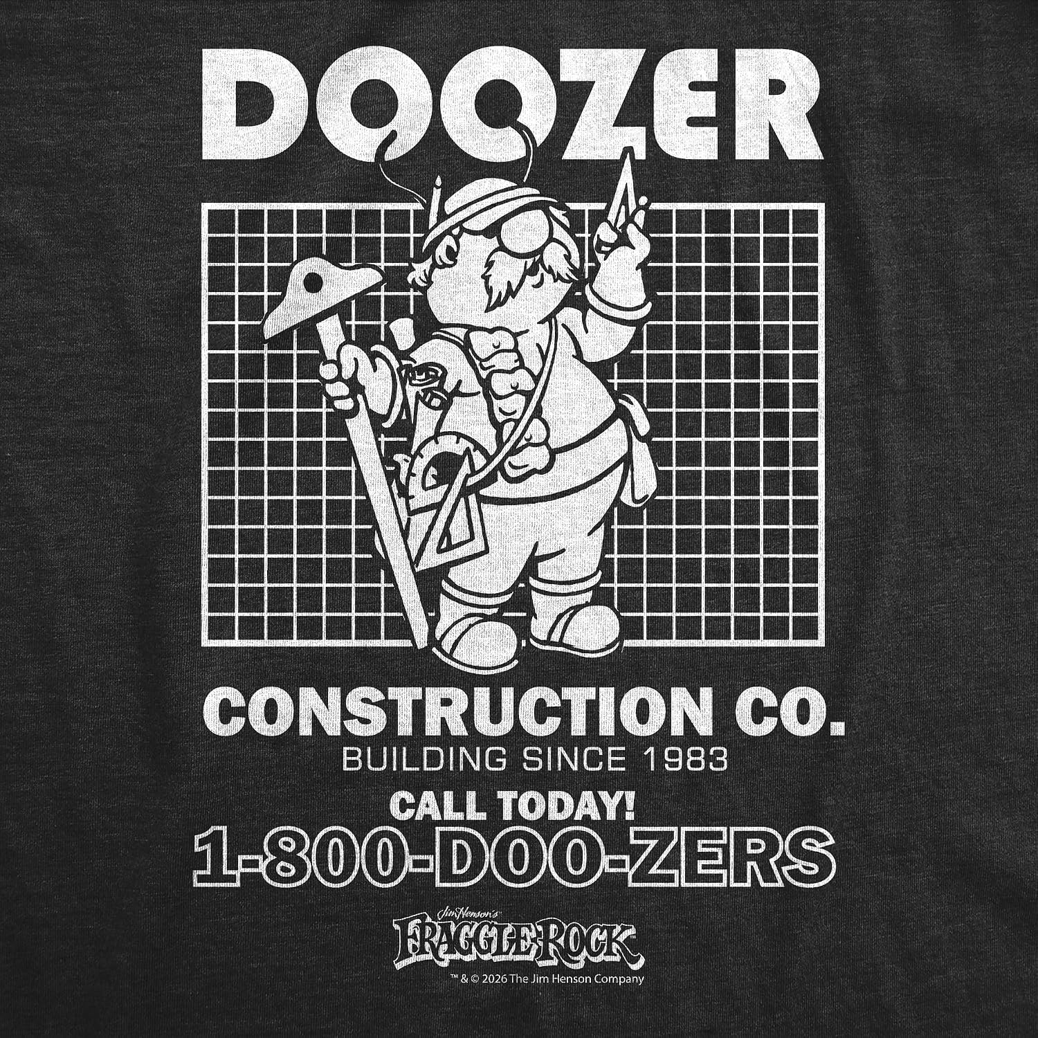 image:imageMens Fraggle Rock TShirt 80s Licensed Vintage Funny Graphic TeesHeather Black Doozer Construction Co