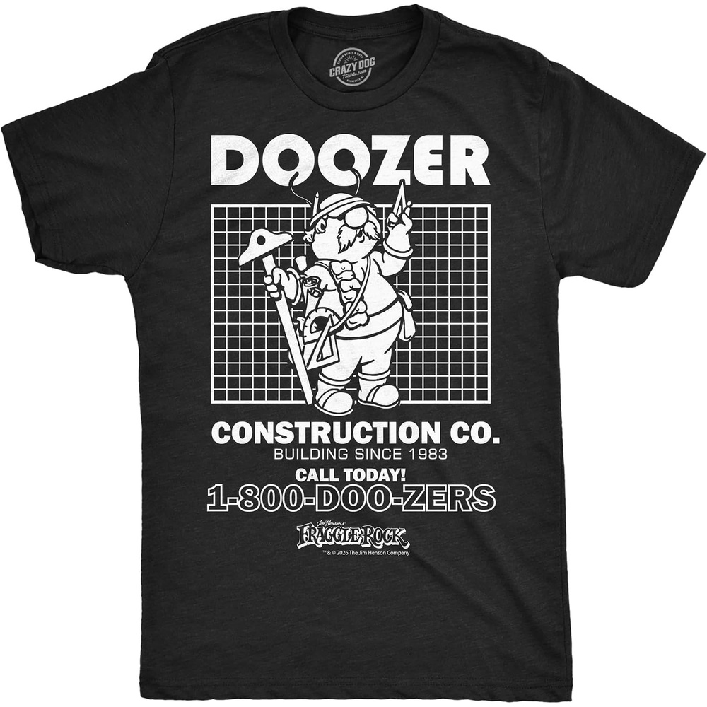 image:imageMens Fraggle Rock TShirt 80s Licensed Vintage Funny Graphic TeesHeather Black Doozer Construction Co