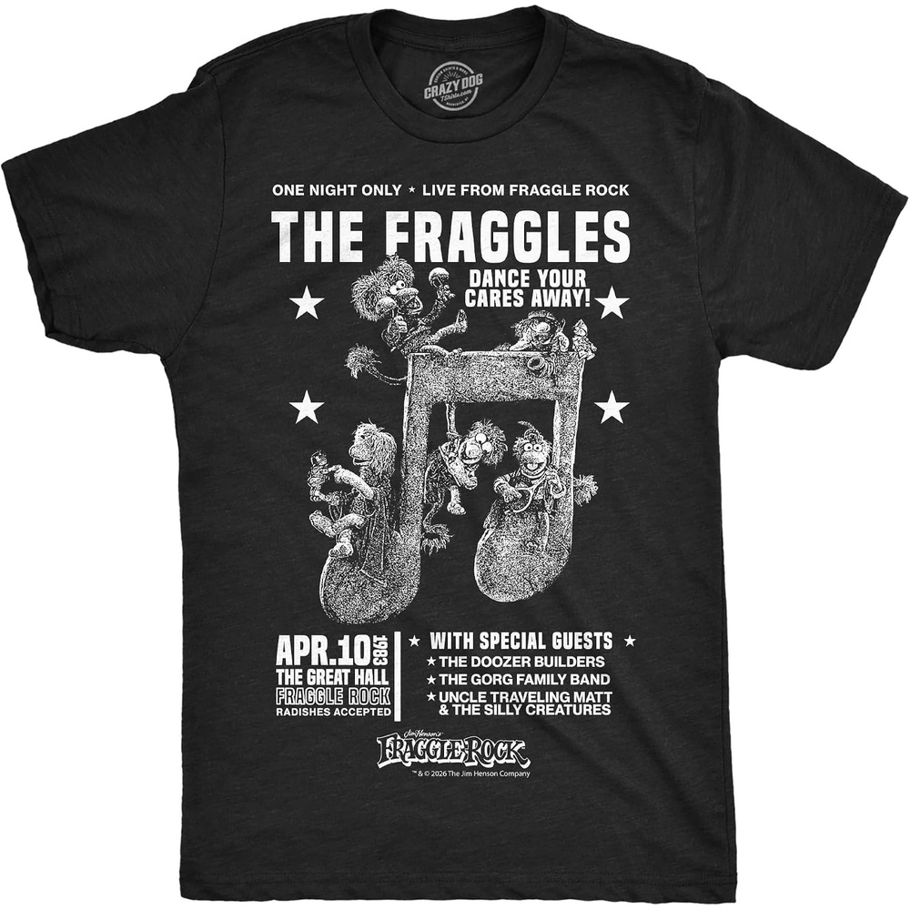 image:imageMens Fraggle Rock TShirt 80s Licensed Vintage Funny Graphic TeesHeather Black Fraggles Concert Poster