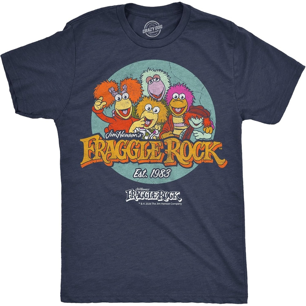 image:imageMens Fraggle Rock TShirt 80s Licensed Vintage Funny Graphic TeesHeather Navy Fraggle Rock Logo