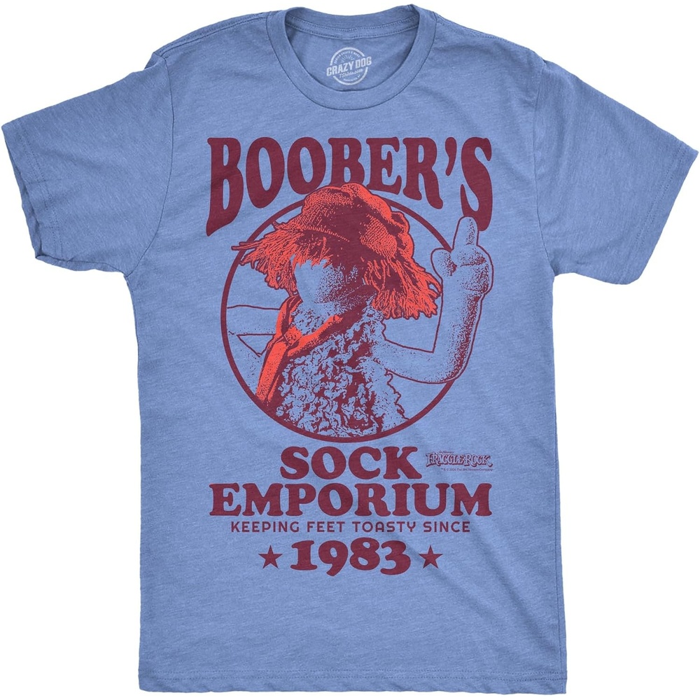 image:imageMens Fraggle Rock TShirt 80s Licensed Vintage Funny Graphic TeesLight Heather Blue Boobers Sock